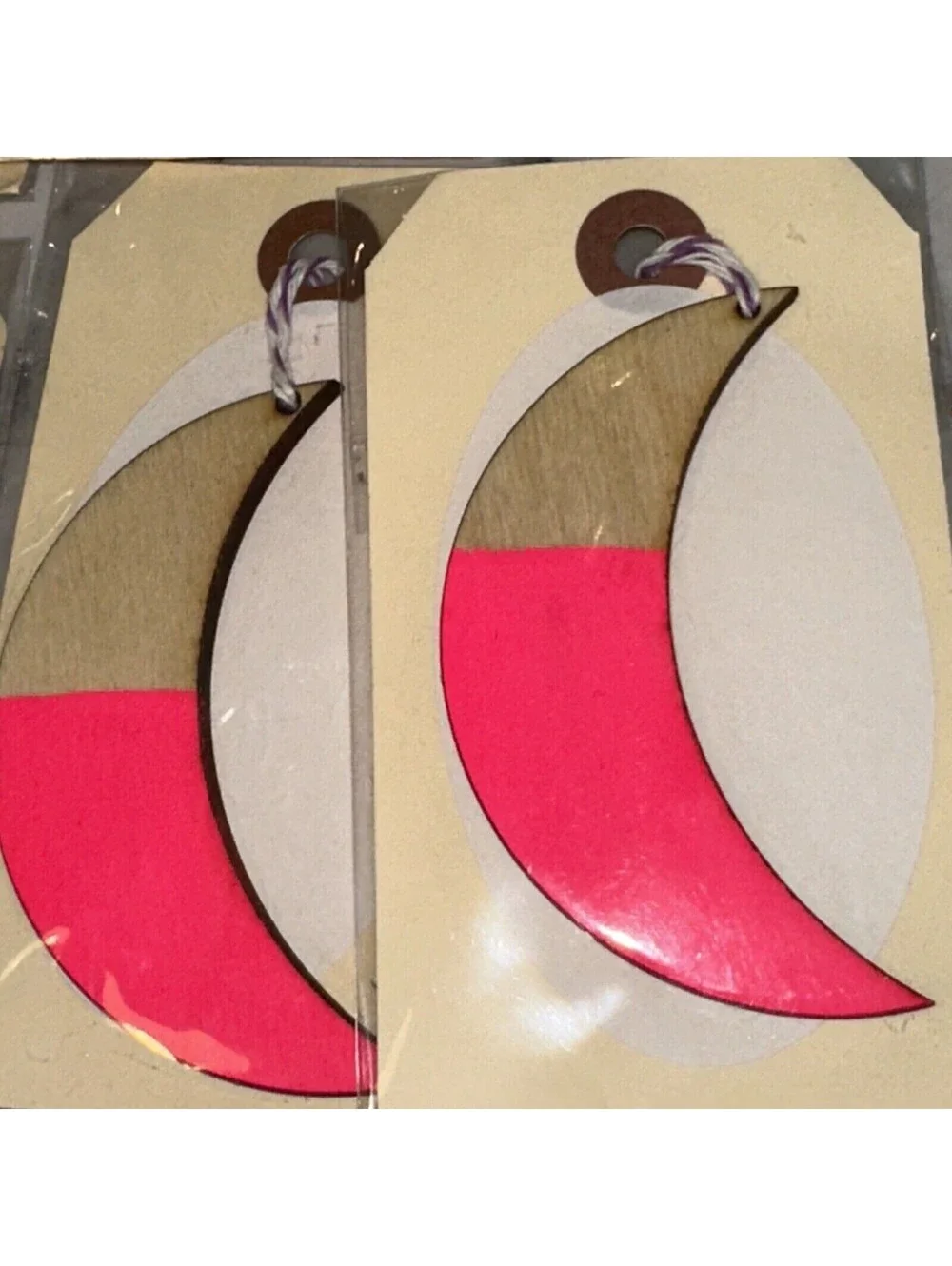 8 NEW ANTHROPOLOGIE Wooden Gift Tags Hand Painted Crescent Moon Ornament Pink